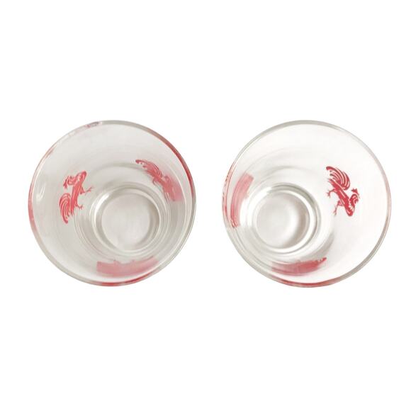 Vintage MCM Rooster Juice Glasses 2 Piece Set Red Clear Glass Drinkware Cups - Picture 6 of 7